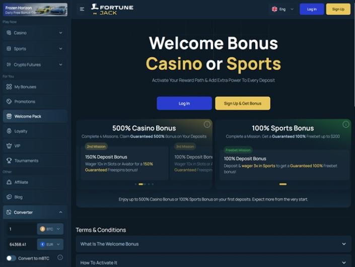 FortuneJack Casino Sports Home Page