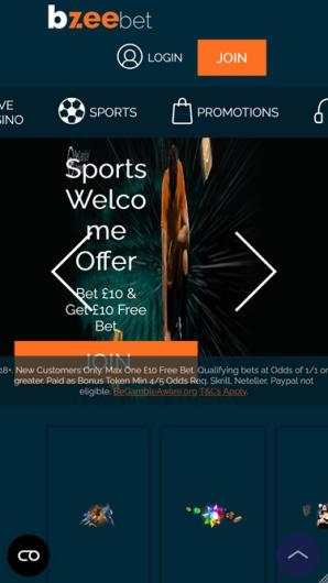 Bzeebet Casino Sports Home Page mobile
